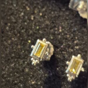 🏵Judith Ripka 0.43ctw Baguette Style🌟Silver Earrings w/ Yellow Gemstone 💫NEW✨